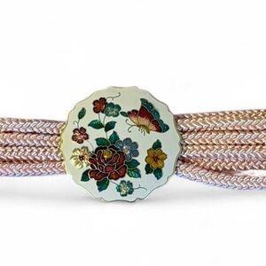 Yen China House Enamel Floral Slide Belt in Pink and Gold-Tone